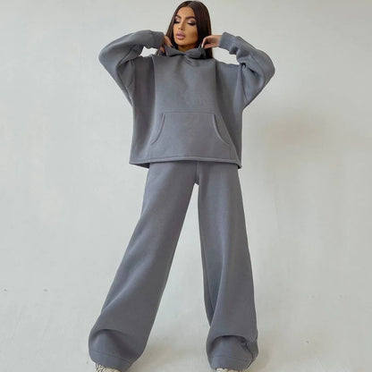 Casual Sport Tracksuit Women Hooded Two Pieces Set