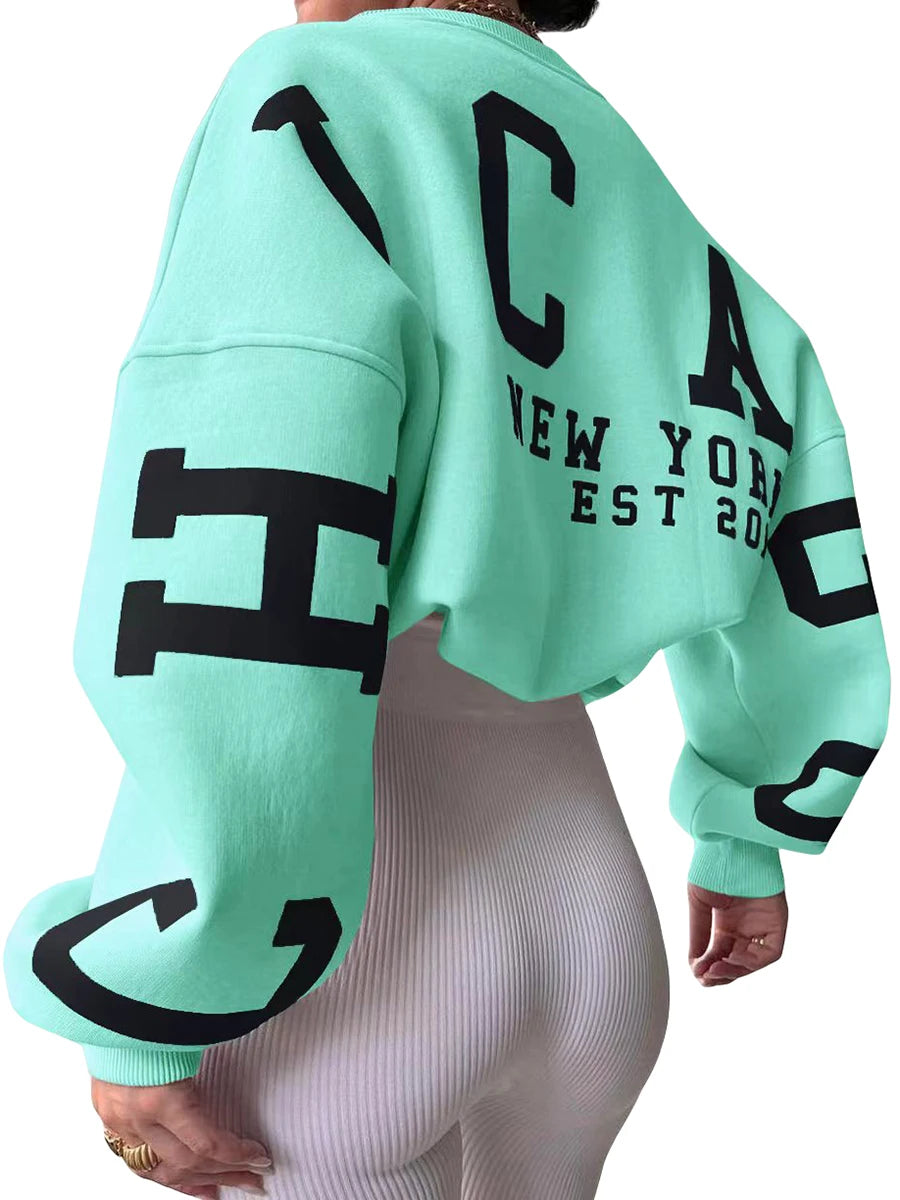 Women Oversized Loose Hoodie Sweatshirt Letter Print