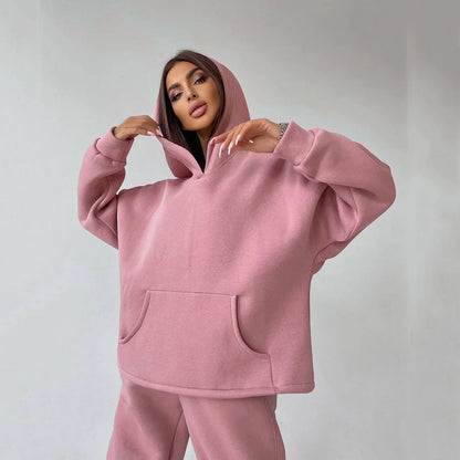 Casual Sport Tracksuit Women Hooded Two Pieces Set