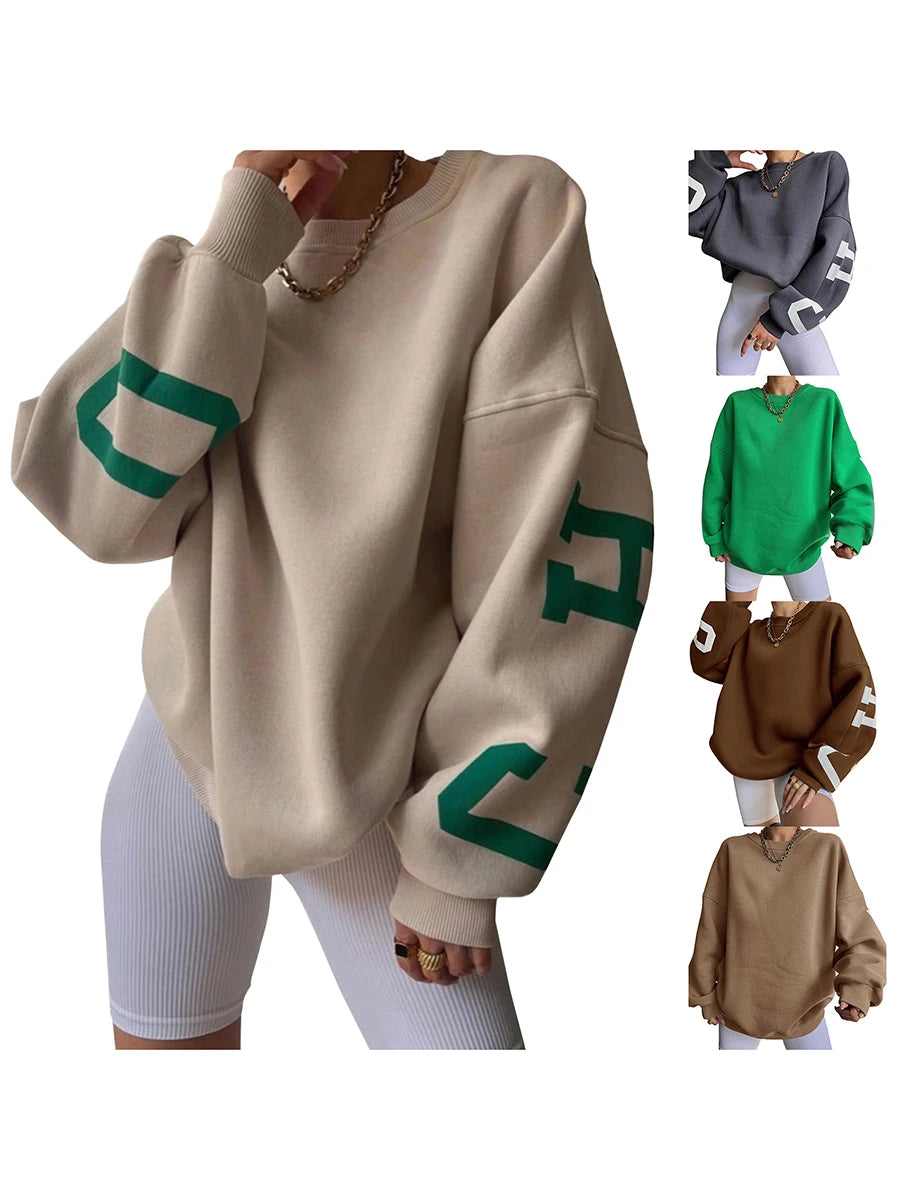 Women Oversized Loose Hoodie Sweatshirt Letter Print