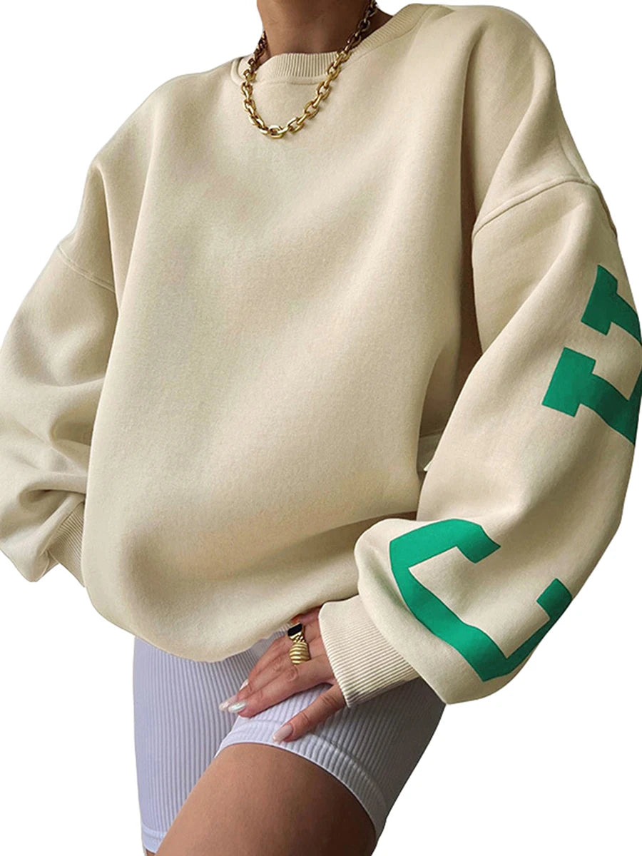 Women Oversized Loose Hoodie Sweatshirt Letter Print