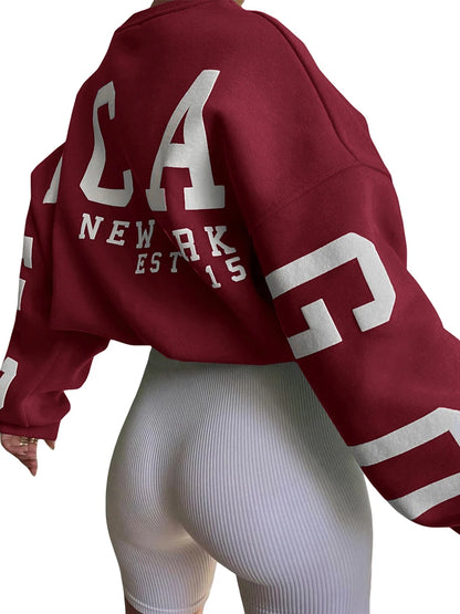 Women Oversized Loose Hoodie Sweatshirt Letter Print