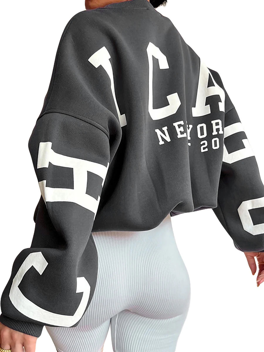 Women Oversized Loose Hoodie Sweatshirt Letter Print