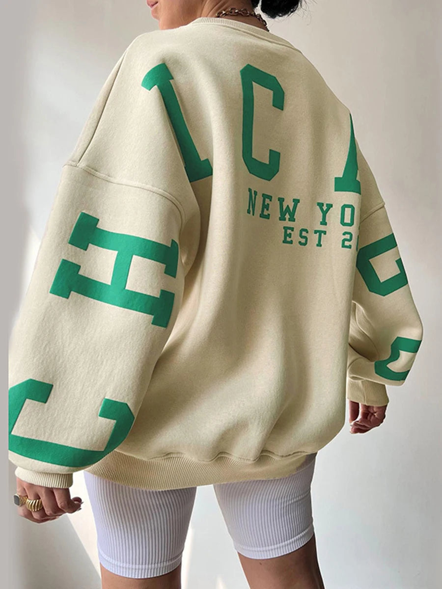 Women Oversized Loose Hoodie Sweatshirt Letter Print