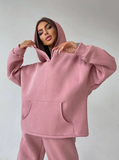 Casual Sport Tracksuit Women Hooded Two Pieces Set