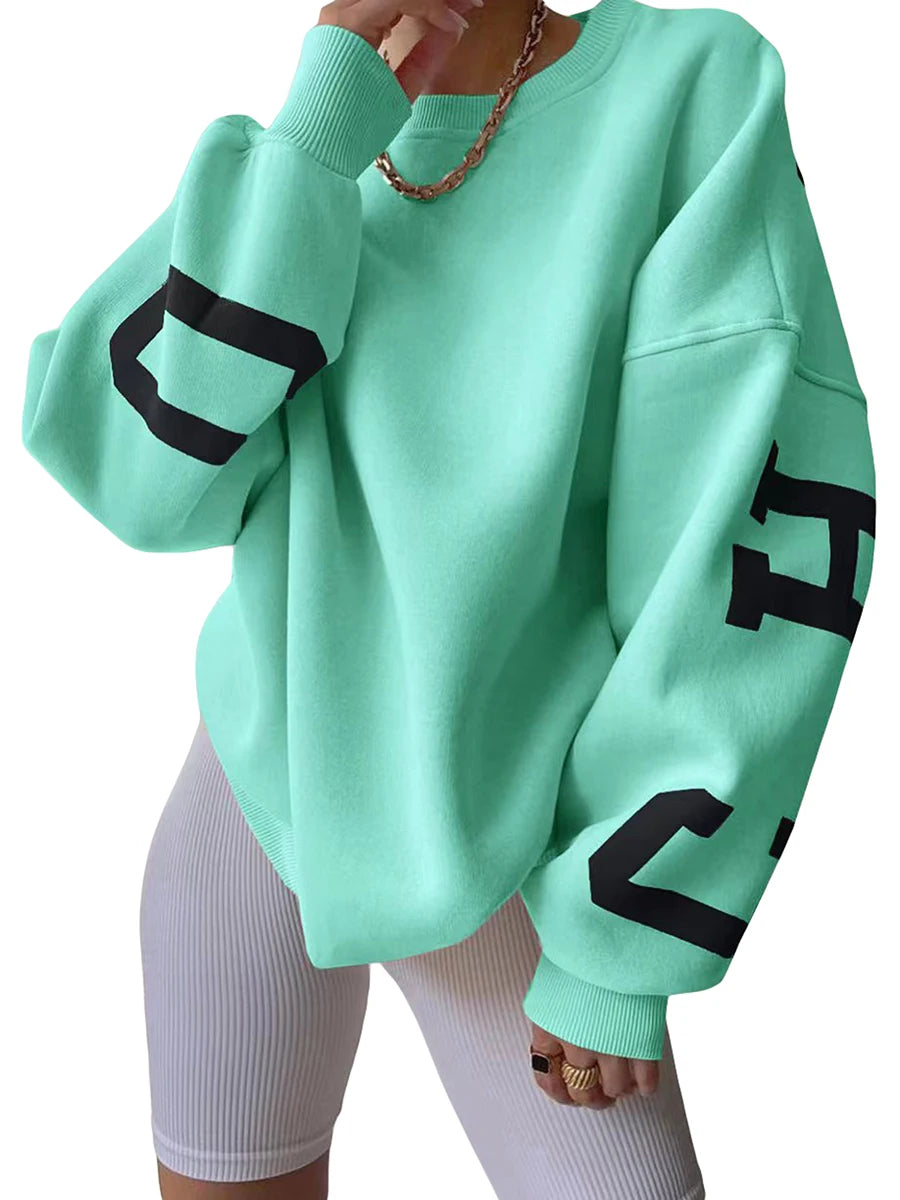 Women Oversized Loose Hoodie Sweatshirt Letter Print