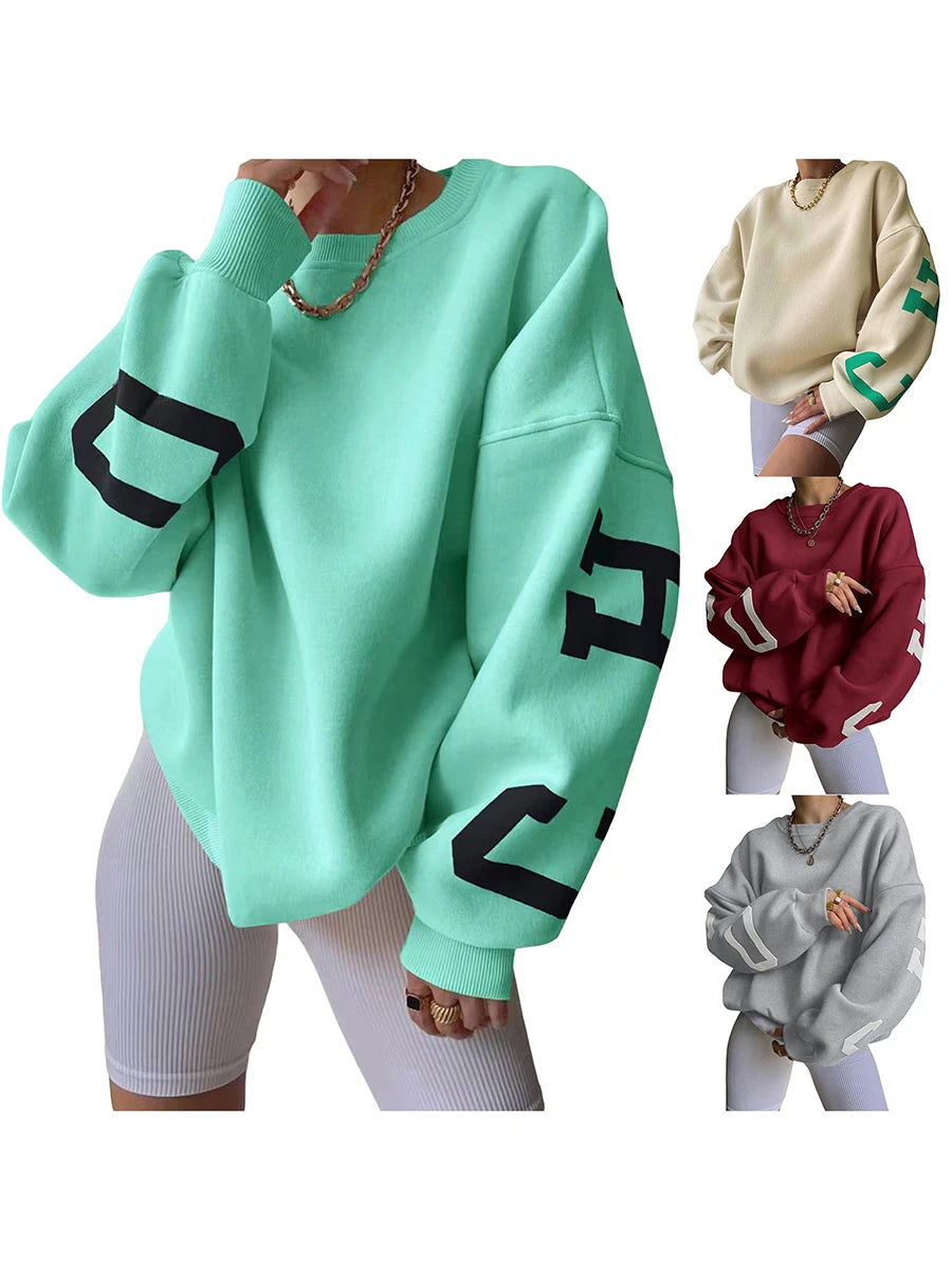 Women Oversized Loose Hoodie Sweatshirt Letter Print