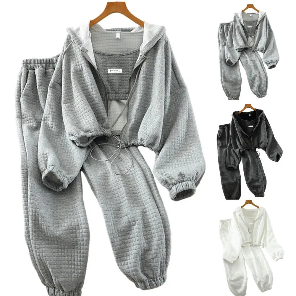 Women Hooded Tracksuit Sports 3 Pieces Set